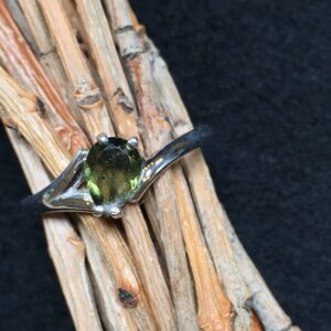 Little Dancer: A 5x7mm Faceted Moldavite And Sterling Silver Rhodium Plated Ring (5a)