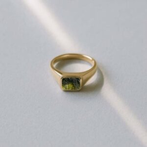 Men's Moldavite Signet Ring, Sterling Silver 925, Handmade