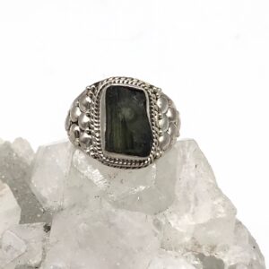 Natural Green Moldavite Ring, Size 9 1/2 Natural Green Moldavite Ring, Size 9 1/2