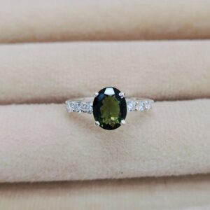 Natural Moldavite Moissanite Ring, 925 Sterling Silver Ring, Oval Cut Moldavite Ring, Real Moissanite Ring, Green Moldavite Silver Ring Natural Moldavite Moissanite Ring, 925 Sterling Silver Ring, Oval Cut Moldavite Ring, Real Moissanite Ring, Green Moldavite Silver Ring