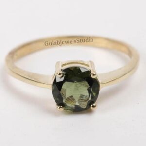 Raw Moldavite Sterling Silver Ring, Handmade Gemstone Jewelry