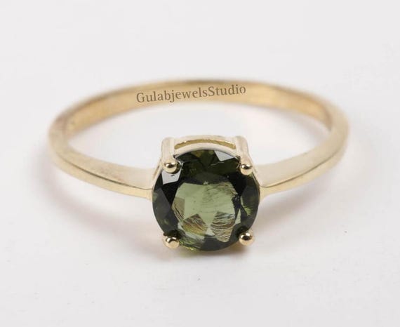 Raw Moldavite Sterling Silver Ring, Handmade Gemstone Jewelry