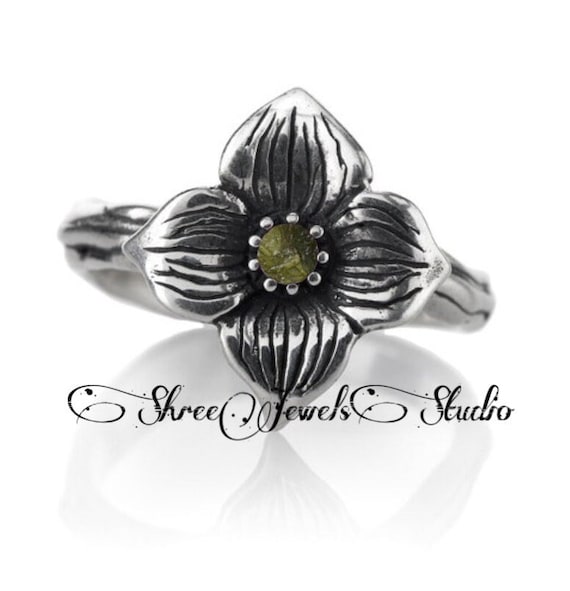Natural Raw Moldavite Floral Silver Ring-hand Made Silver Ring With Moldavite Stone For Women, Unique Present, Gift For Her