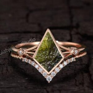 Raw Moldavite Gemstone Ring, Sterling Silver, Celestial Jewelry