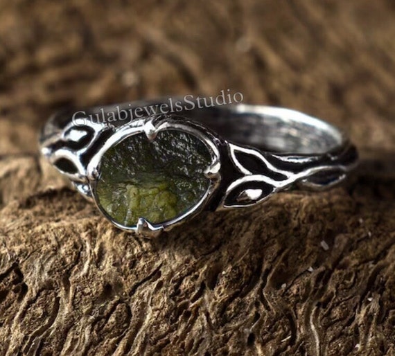 Natural Raw Moldavite Ring In Sterling Silver, Unique Moldavite Ring, Meteorite Ring, Authentic Moldavite, Handmade Ring Natural Raw Moldavite Ring In Sterling Silver, Unique Moldavite Ring, Meteorite Ring, Authentic Moldavite, Handmade Ring