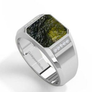 Raw Moldavite Sterling Silver Ring, Boho Twig Band