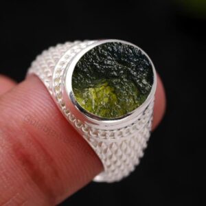 Raw Moldavite Ring, Sterling Silver Meteorite Ring, Handmade