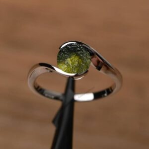Raw Moldavite Gemstone Ring, Sterling Silver, Celestial Jewelry