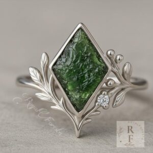 Raw Moldavite Ring: Sterling Silver Meteorite Statement Ring
