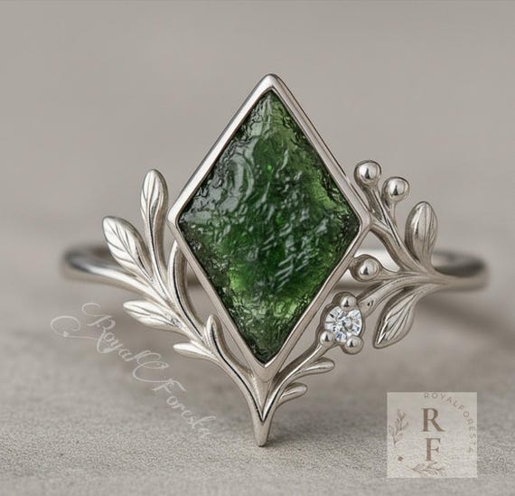 Raw Moldavite Ring: Sterling Silver Meteorite Statement Ring