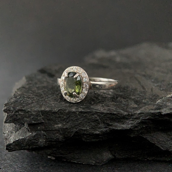Silver Moldavite Ring 6x8 Mm Stone, Real Authentic Moldavite Jewelry - Genuine Moldavite Gemstone Ring, Faceted Moldavite Ring Silver Moldavite Ring 6x8 Mm Stone, Real Authentic Moldavite Jewelry - Genuine Moldavite Gemstone Ring, Faceted Moldavite Ring