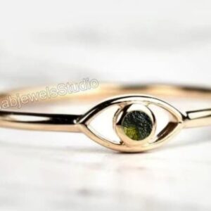 Sterling Silver Evil Eye Ring With Genuine Moldavite