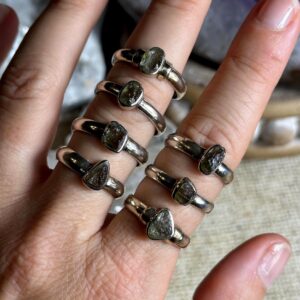 Moldavite Tektite Ring .925 Sterling Silver