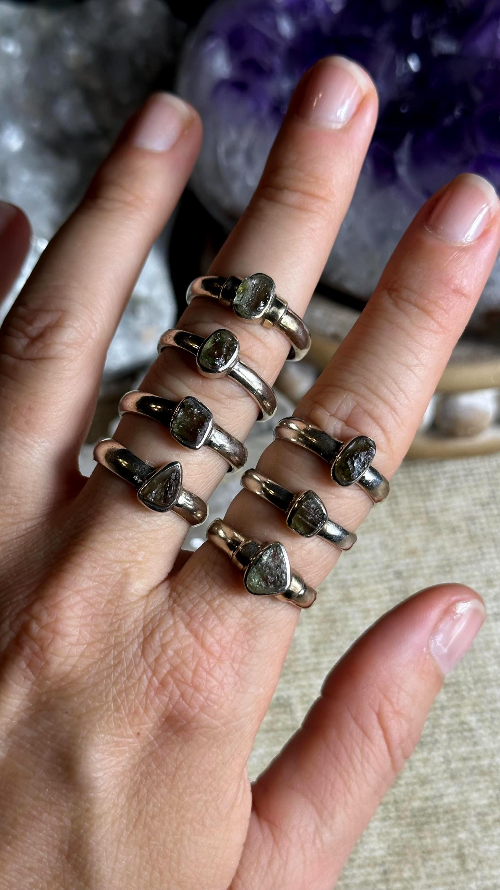Moldavite Tektite Ring .925 Sterling Silver