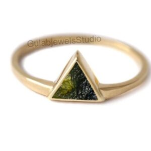 Trilliant Moldavite Ring, Sterling Silver, Unique Meteorite Ring