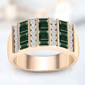 Unique Moldavite Engagement Ring For Men 14k Gold Moldavite Channel Set Men Wedding Ring 925 Sterling Silver Baguette Cut Gemstone Men Ring