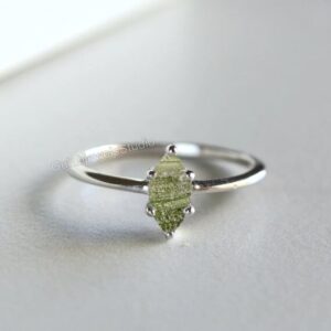 Authentic Moldavite Ring, 925 Sterling Silver, Meteorite Gemstone