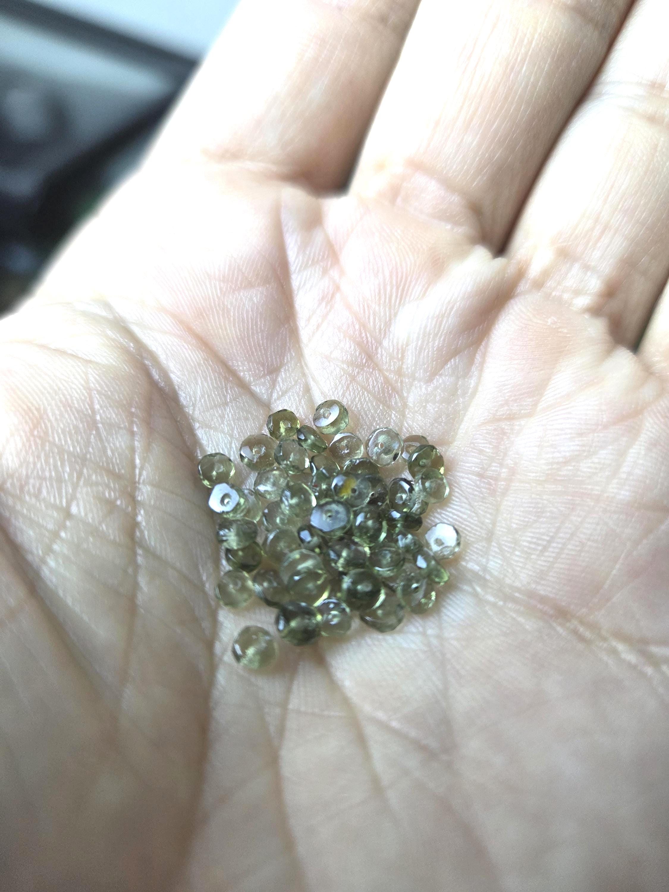 Moldavite Rondelle Bead For Jewelry Making, Unique Tektite, Natural Meteorite Glass