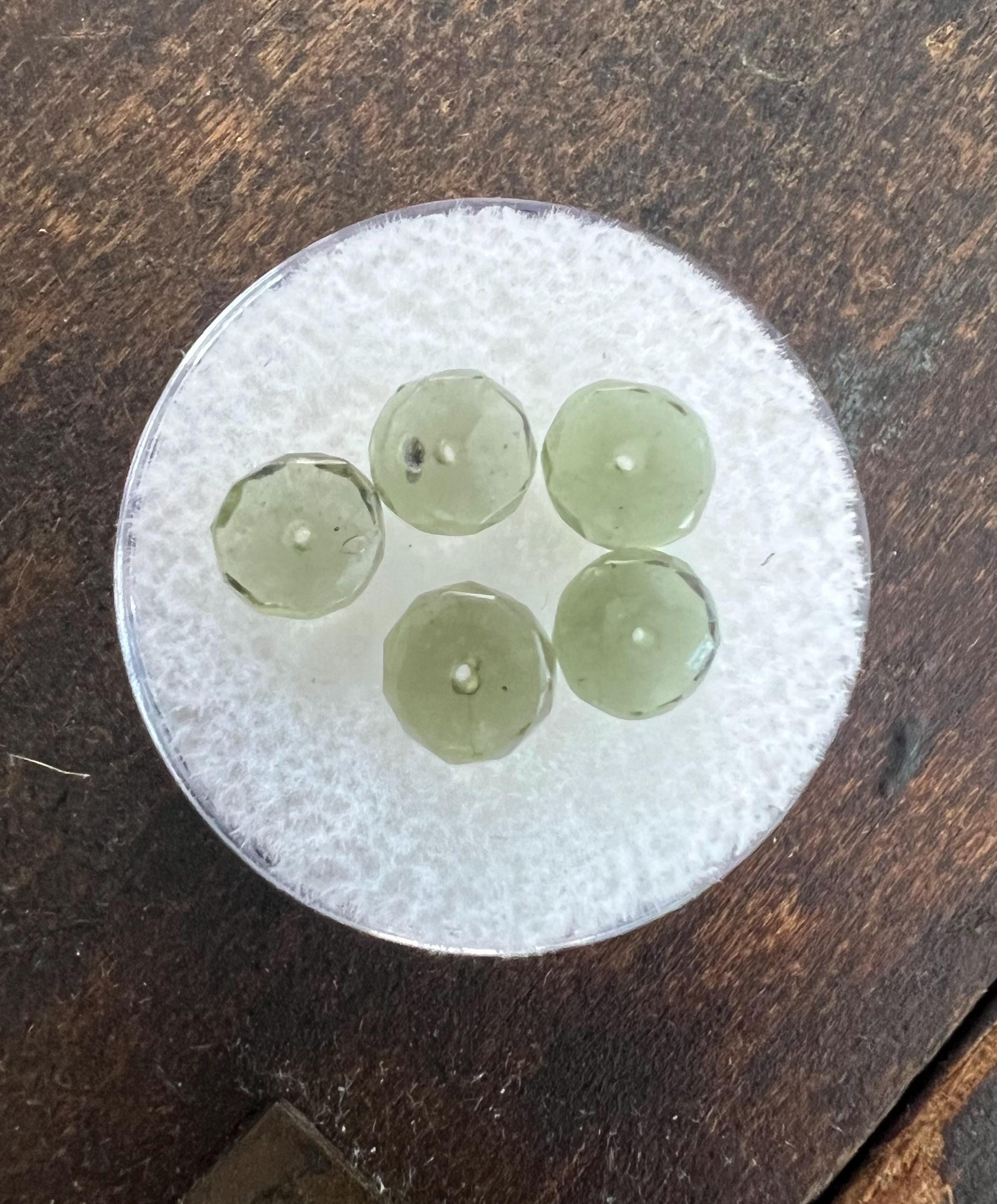 Moldavite Faceted Checkered Cut Rondelle Beads | 6x2.5mm | Quantity 5 | Meteorite | Tektite | Moldavite From Czech | 30102