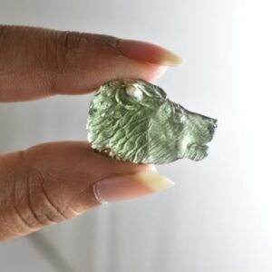Authentic Moldavite Lion Carving, Czech Tektite, 13.73ct Home Decor