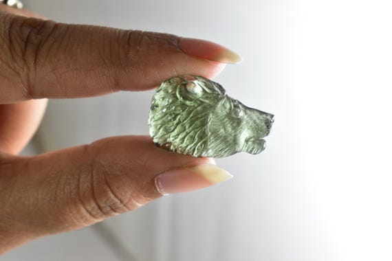 Authentic Moldavite Lion Carving, Czech Tektite, 13.73ct Home Decor Authentic Moldavite Lion Carving, Czech Tektite, 13.73ct Home Decor