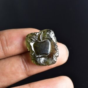 Carved Moldavite Apple, 14.6ct Genuine Czech Moldavite