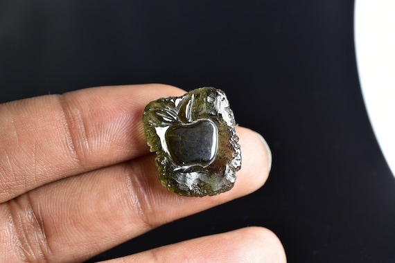 Carved Moldavite Apple, 14.6ct Genuine Czech Moldavite