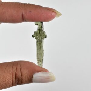Moldavite Carving, 7.9ct Carved Authentic Moldavite, Hand-Carved Moldavite, Sword Carving, Moldavite Collector's Piece, Genuine Moldavite