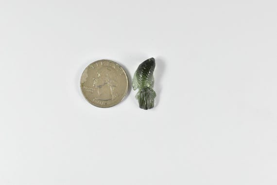 Moldavite Fish Carving, 9.25 Ct Genuine Tektite, Healing Crystal Decor