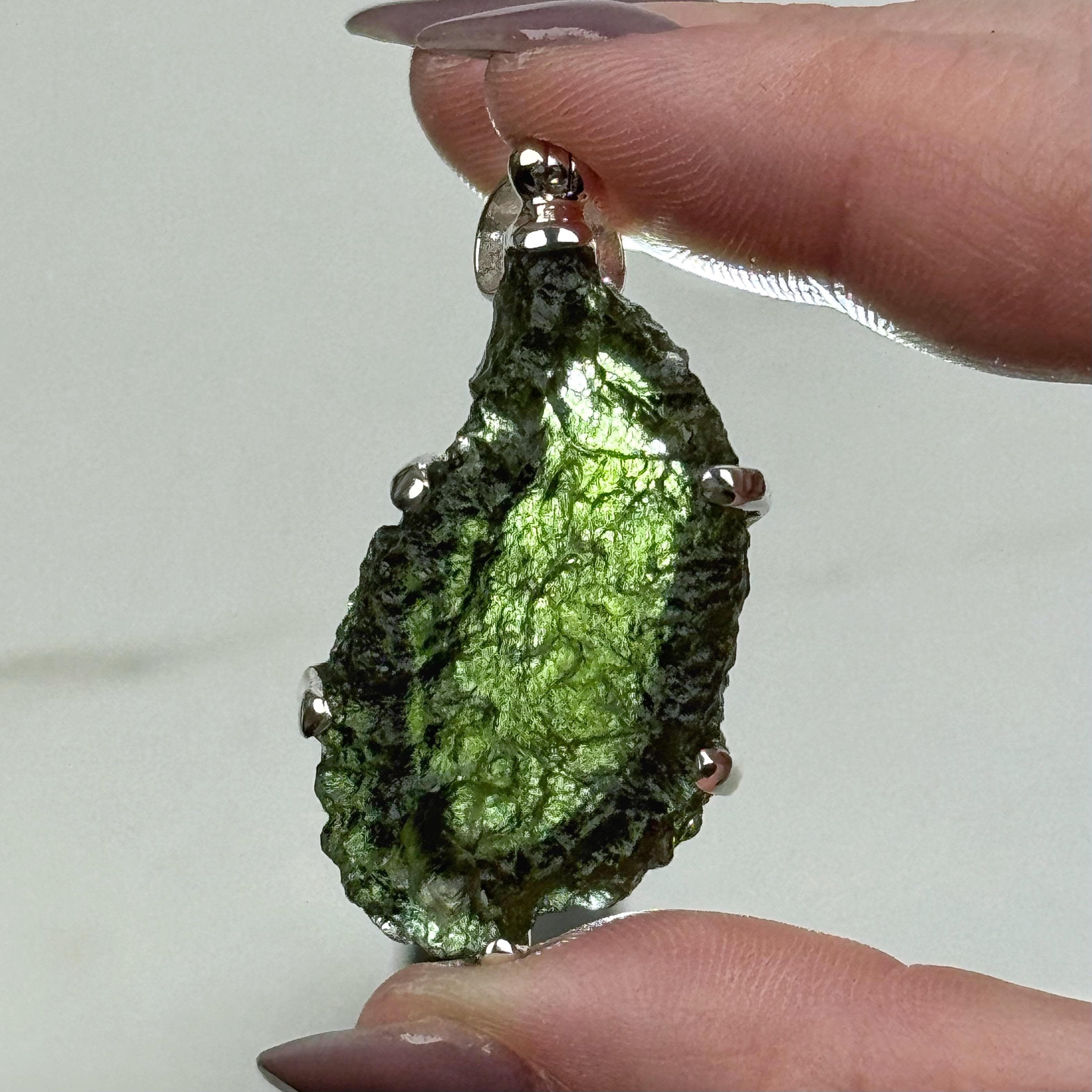 Genuine Moldavite Pendant | 10.5g | - #13 (raw Space Tektite Crystal Necklace, Heart Chakra, Manifestation) Genuine Moldavite Pendant | 10.5g | - #13 (raw Space Tektite Crystal Necklace, Heart Chakra, Manifestation)
