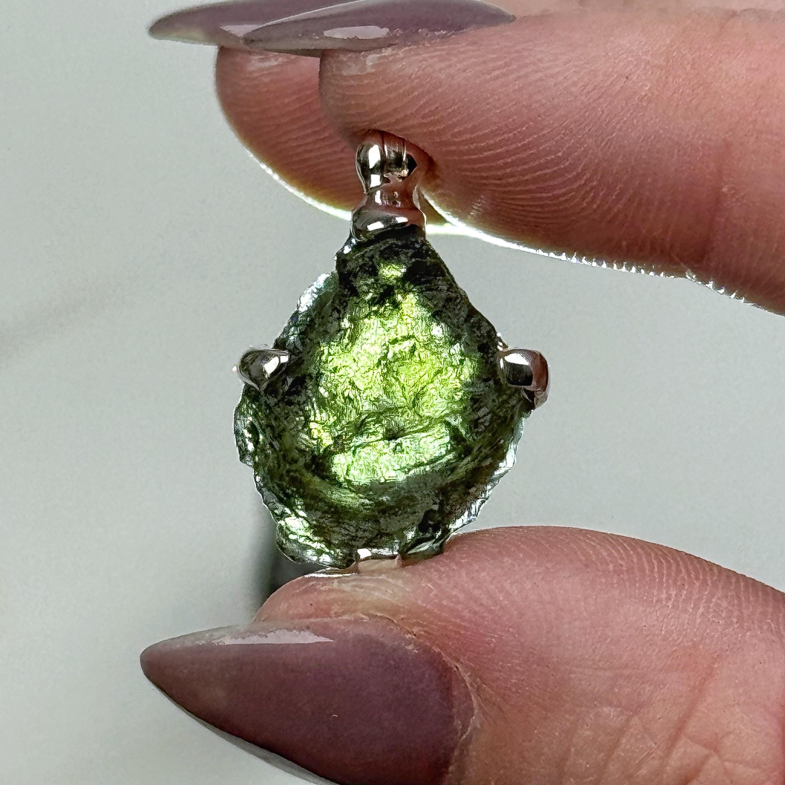 Genuine Moldavite Pendant | 3.4g | - #3 (raw Space Tektite Crystal Necklace, Heart Chakra, Manifestation) Genuine Moldavite Pendant | 3.4g | - #3 (raw Space Tektite Crystal Necklace, Heart Chakra, Manifestation)