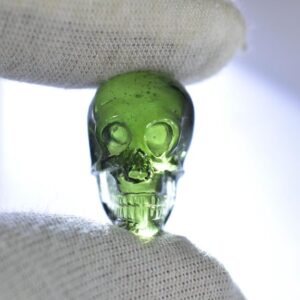 Genuine Moldavite Skull Carving, Healing Gemstone, Czech Republic