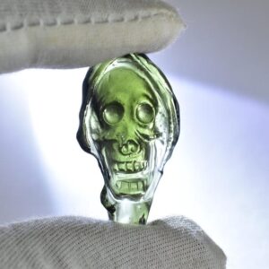Moldavite Grim Reaper Skull Carving, Natural Czech Stone