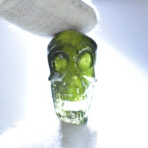 Natural Moldavite Crystal Skull Carving, Healing Gemstone