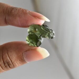 Moldavite Rabbit Carving, 10.41 Ct Czech Tektite, Healing Crystal
