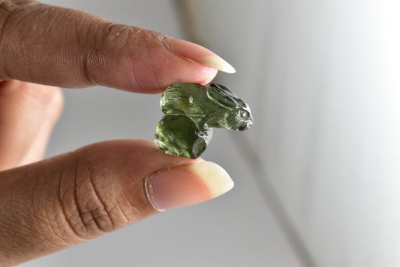 Moldavite Rabbit Carving, 10.41 Ct Czech Tektite, Healing Crystal Moldavite Rabbit Carving, 10.41 Ct Czech Tektite, Healing Crystal