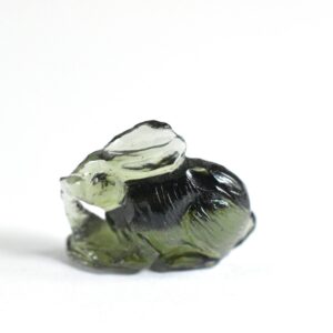 Moldavite Rabbit Carving, Genuine Czech Tektite, Healing Crystal