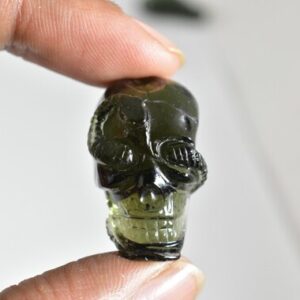 Moldavite Skull Carving, Genuine Czech Serpent Tektite, Healing Stone
