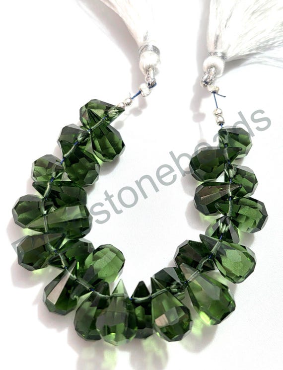Moldavite Teardrop, 10 Pieces, Moldavite Beads, Faceted Teardrop, Moldavite Jewelry, Moldavite Color Glass, Moldavite On Etsy Size 8x14 Mm