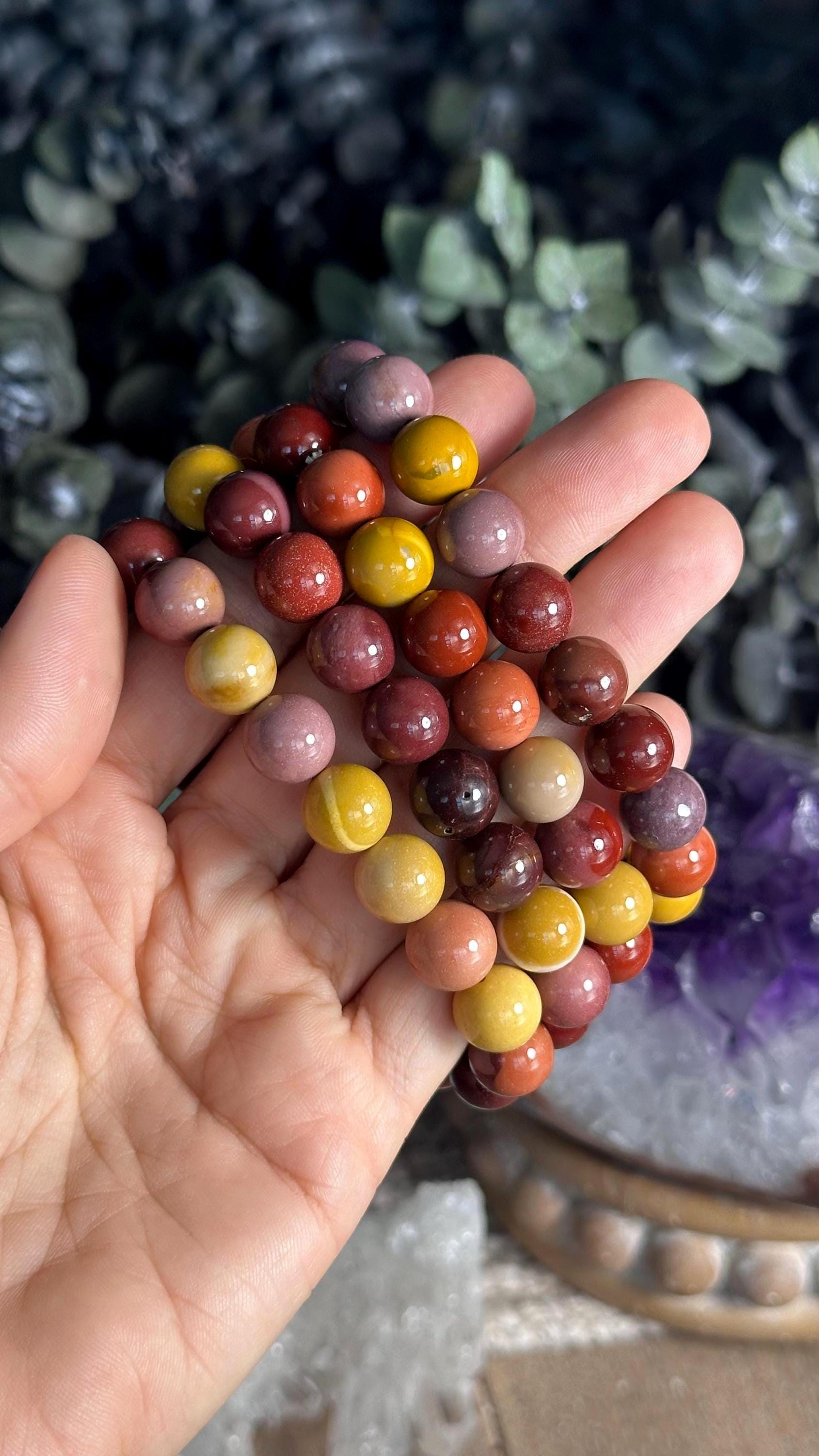 Mookaite Jasper Bracelet: 10mm Crystal Beaded Stretch Bracelet