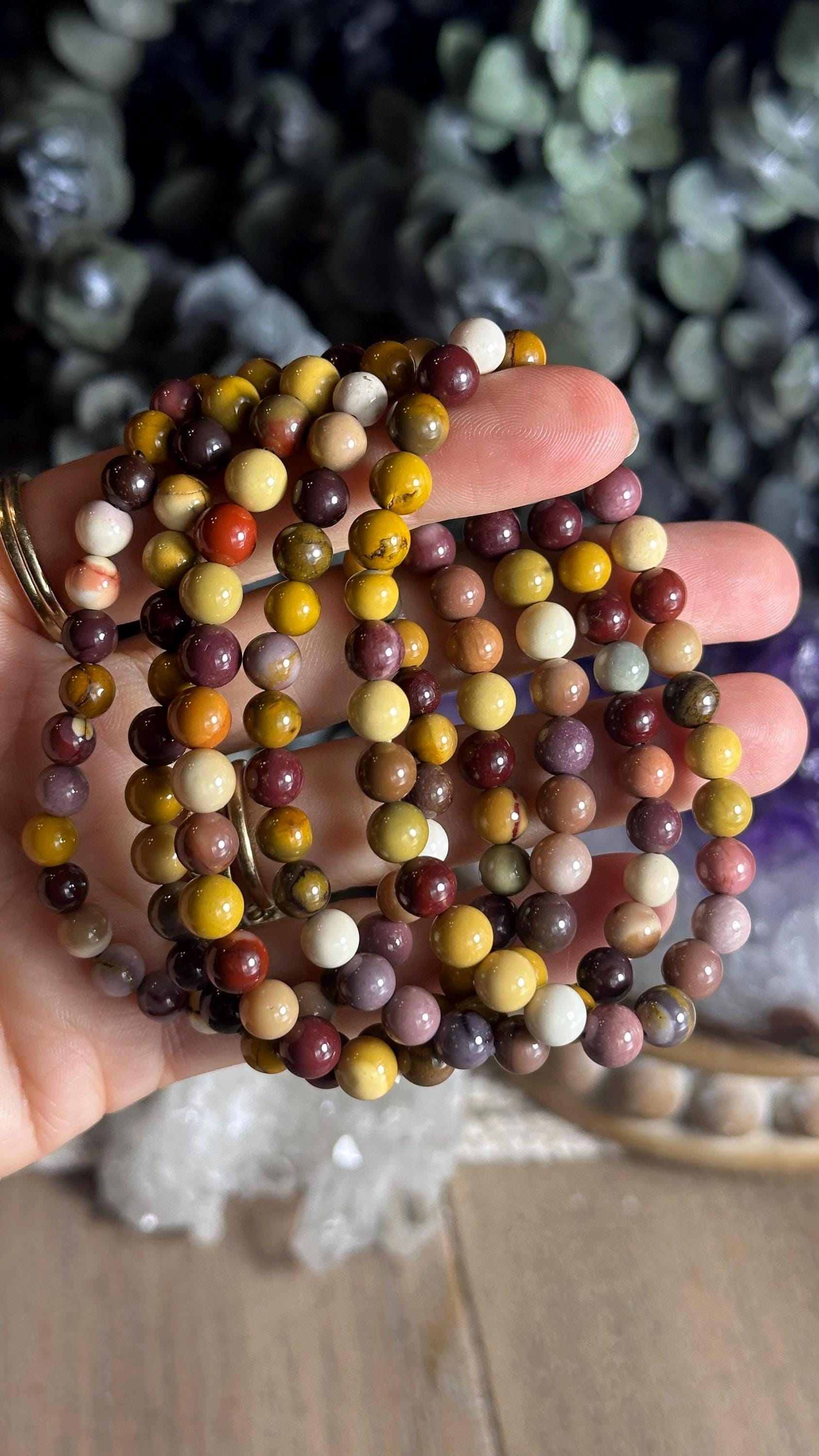 Mookaite Jasper Bracelet: 6mm Crystal Beaded Stretch Bracelet Mookaite Jasper Bracelet: 6mm Crystal Beaded Stretch Bracelet