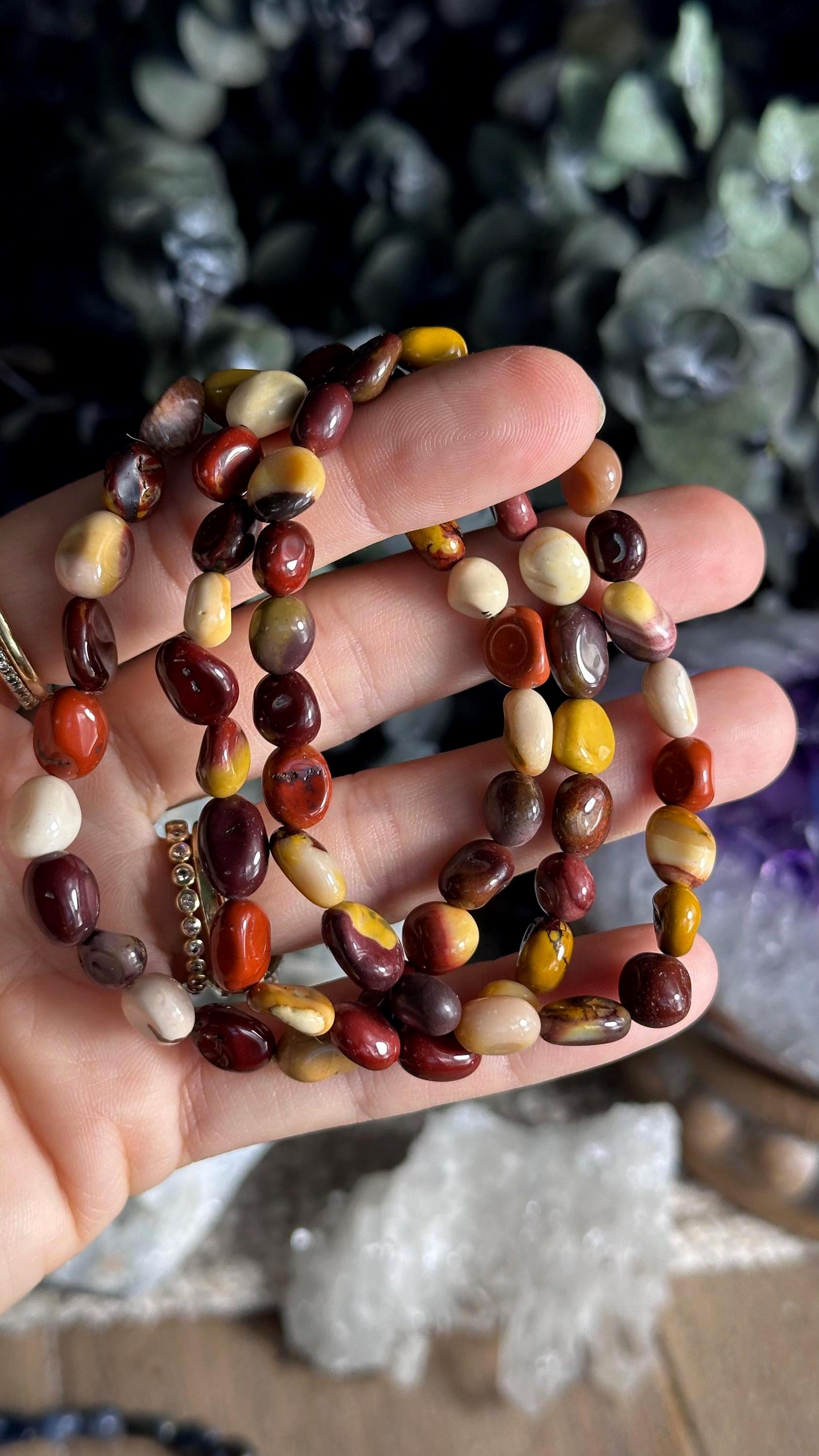 6mm Tumbled Mookaite Jasper Bracelet: Crystal Beaded Stretch Bracelet