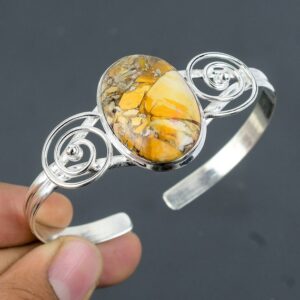Brecciated Mookaite Bangle: Handmade 925 Sterling Silver Adjustable Cuff Brecciated Mookaite Bangle: Handmade 925 Sterling Silver Adjustable Cuff