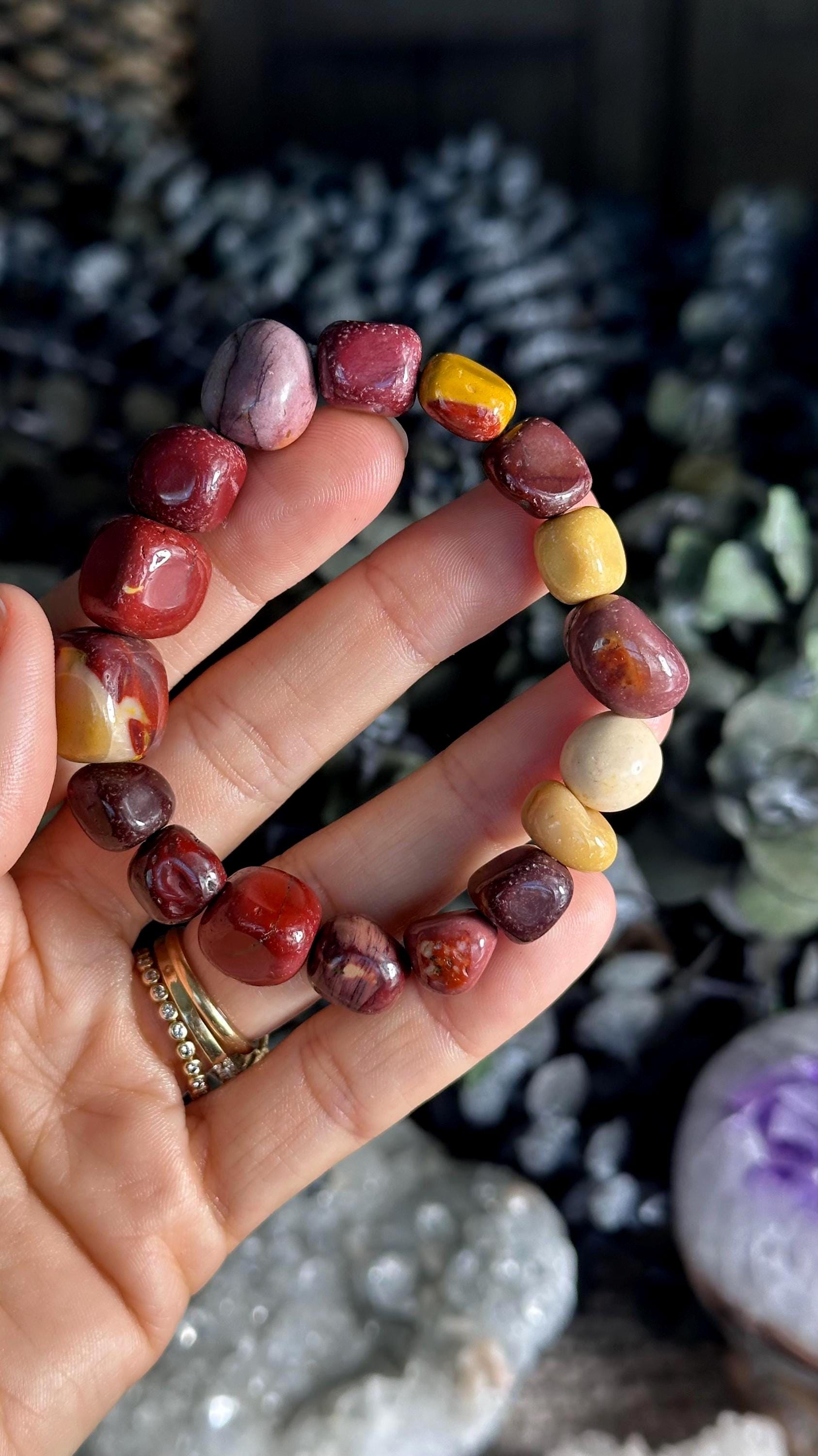 Chunky Tumbled Mookaite Jasper Bracelet: Crystal Beaded Stretch Bracelet Chunky Tumbled Mookaite Jasper Bracelet: Crystal Beaded Stretch Bracelet