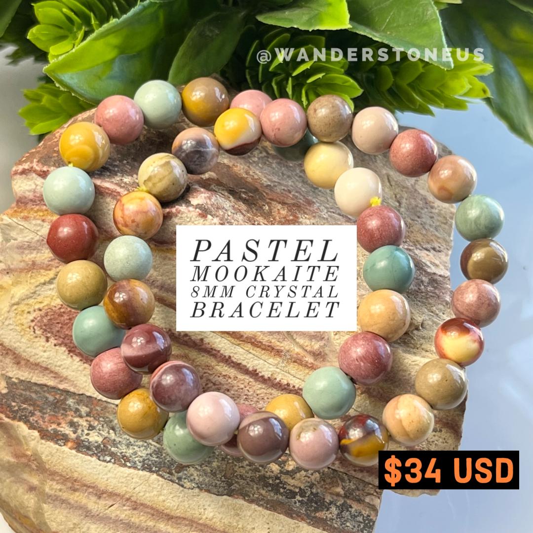 Colorful Mookaite Jasper Bracelet, Natural Gemstone, Crystal Beaded Bracelet, Round Crystal Bracelet, Genuine Crystal Bracelet 8mm Beads