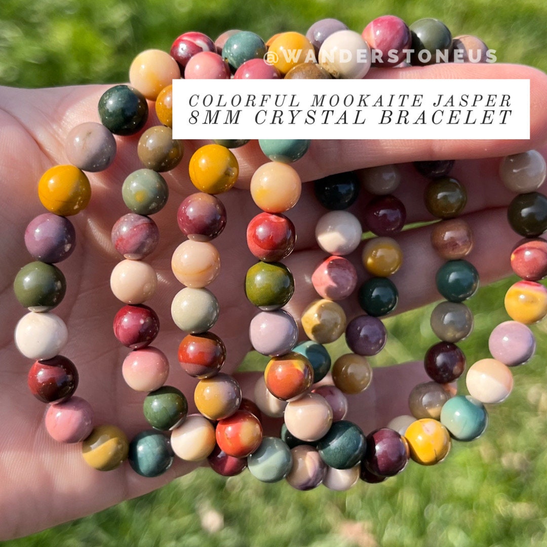 Colorful Mookaite Jasper Bracelet, Natural Gemstone, Crystal Beaded Bracelet,  Round Crystal Bracelet, Genuine Crystal Bracelet