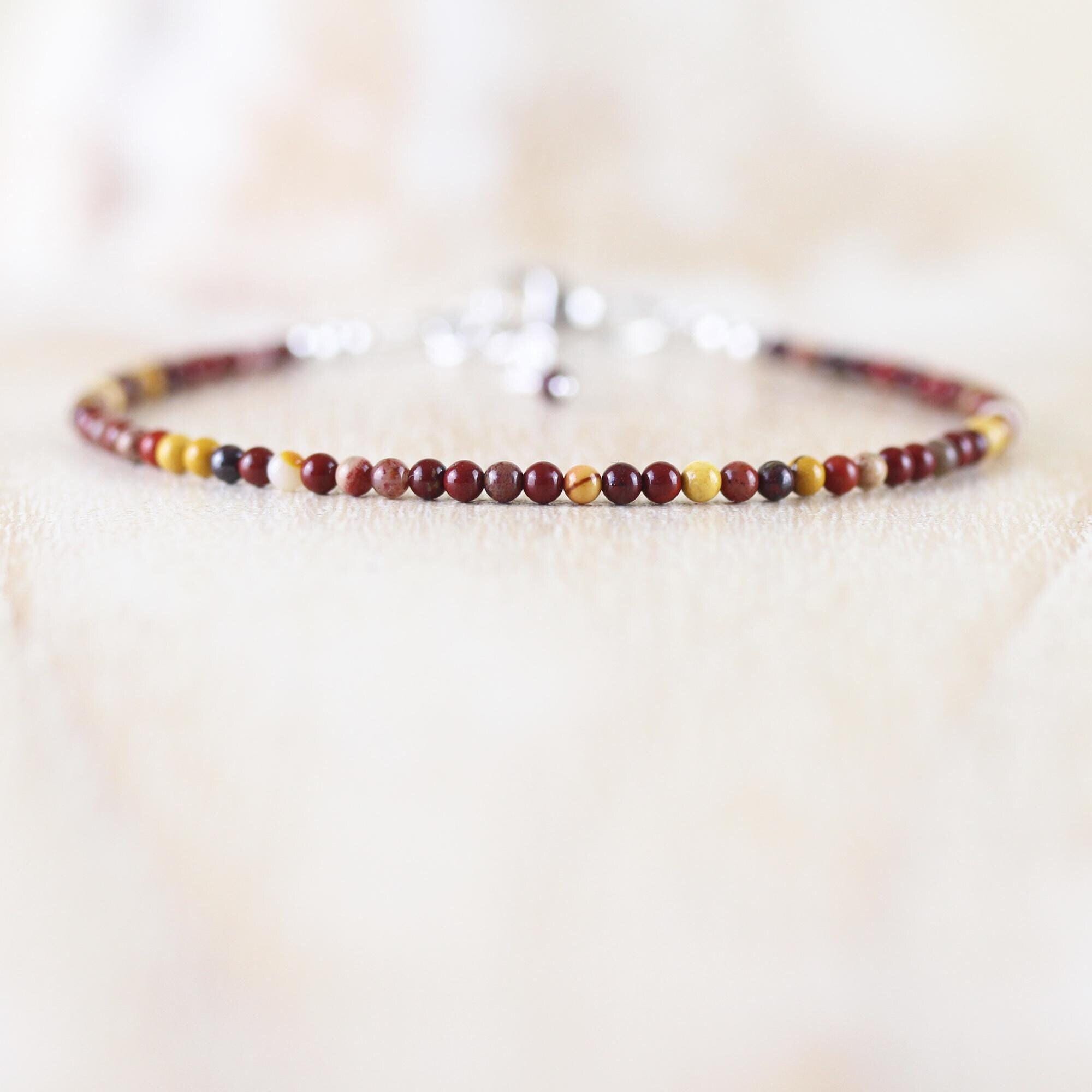 Mookaite Dainty Bracelet In Sterling Silver, Gold Or Rose Gold Filled, Delicate 2 - 2.2mm Jasper Stacking Bracelet, Meditation & Mindfulness