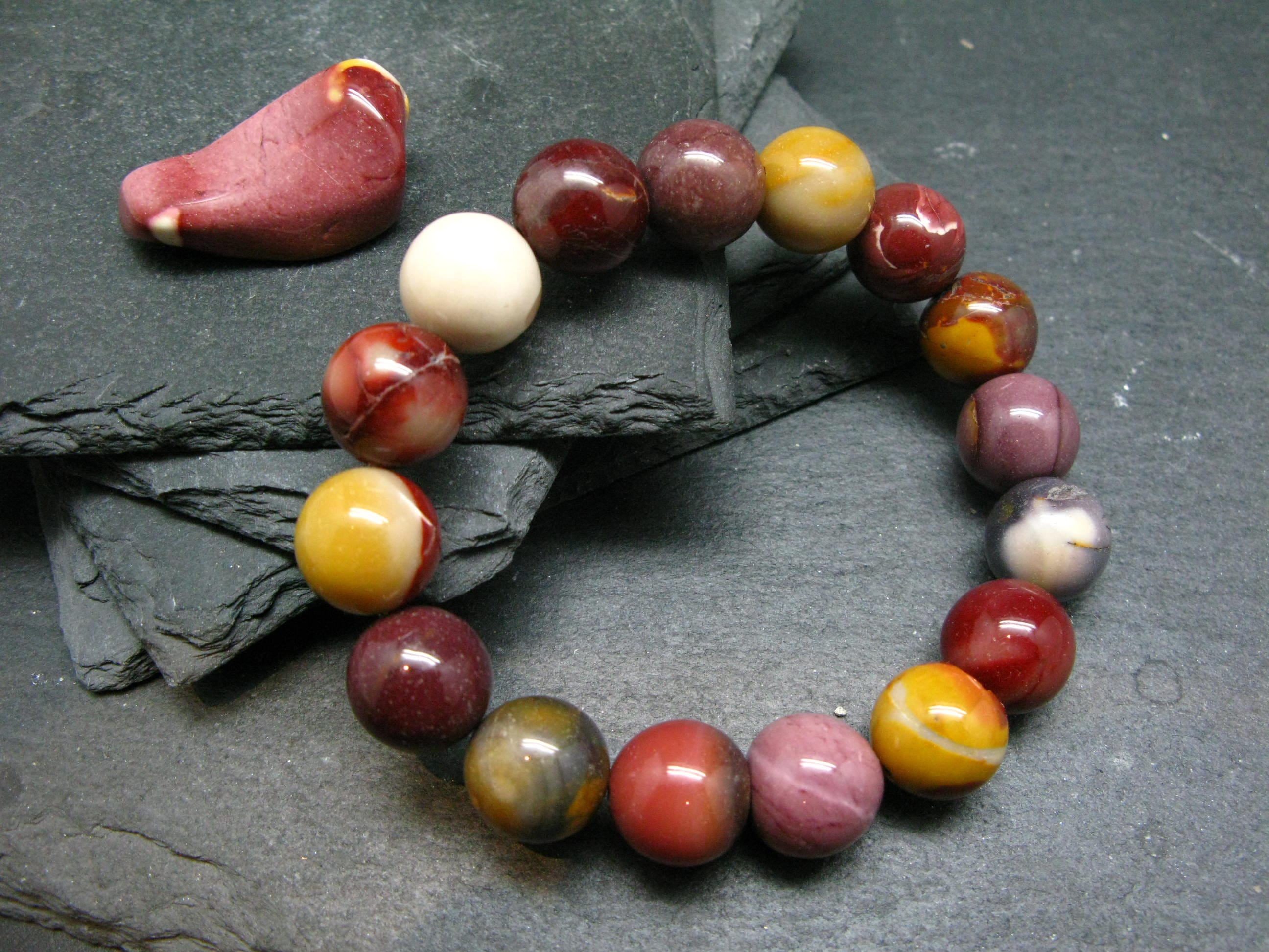 Mookaite Jasper Genuine Bracelet ~ 7 Inches  ~ 12mm Round Beads
