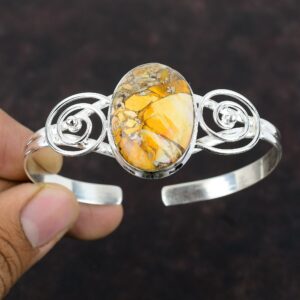 Handmade Brecciated Mookaite Bangle: Adjustable 925 Sterling Silver Cuff Handmade Brecciated Mookaite Bangle: Adjustable 925 Sterling Silver Cuff
