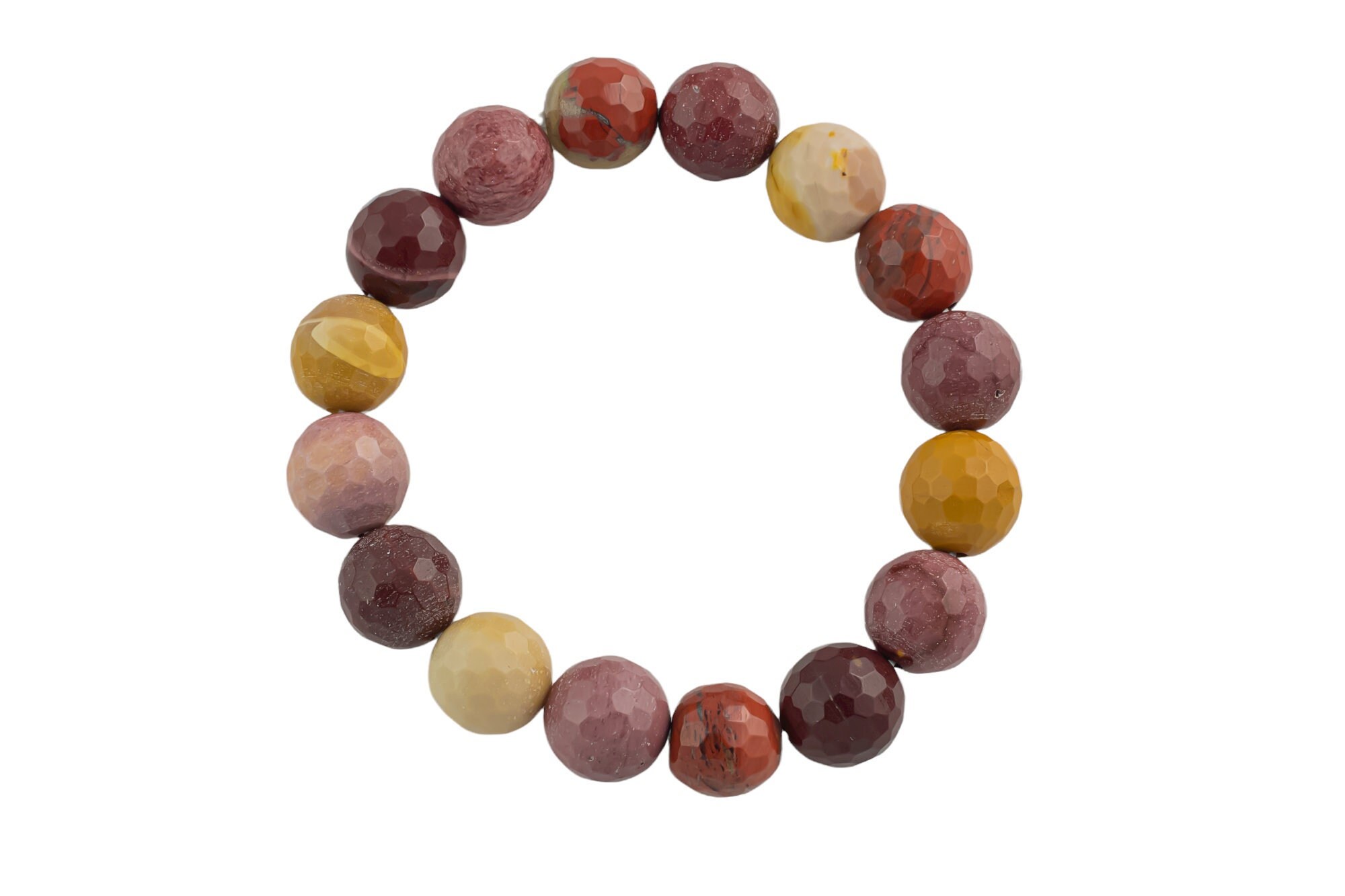 Natural Mookaite- Bracelet Facted Round Size 10mm And 12mm- Handmade In Usa- Approx. 7-7.5" Bracelet Crystal Bracelet- Lgs